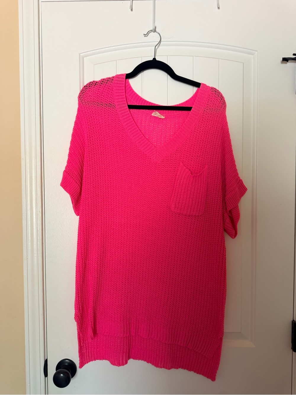 BiBi Hot Pink V-Neck Knit Tunic with Chest Pocket
